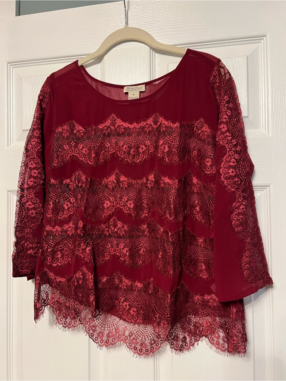Lucky Brand Red Lace Overlay Blouse